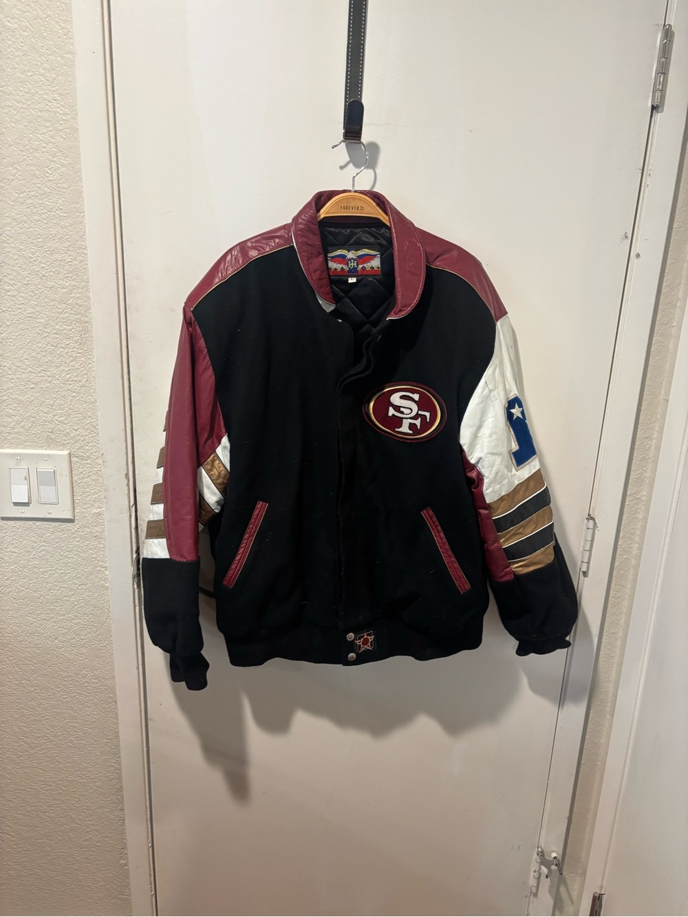 Vintage 90’s San Francisco 49ers Black and Burgundy Varsity Bomber Jacket